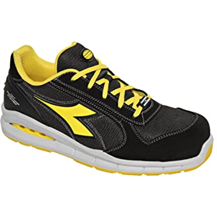 Utility Diadora Run Net Air, S1P Arbeitsschuh aus perforiertem Wildspaltleder mit atmungsaktivem Nylonfutter, schwarz/anthrazit/gelb – Bild 1