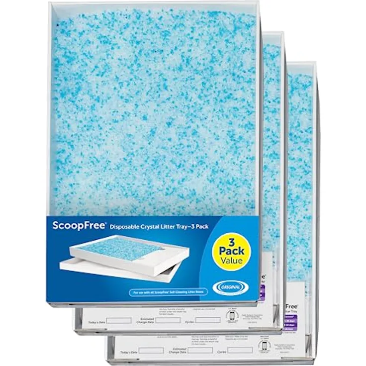 PetSafe ScoopFree Ersatzschale mit Silikat Katzenstreu, Für selbstreinigende Katzentoilette PetSafe ScoopFree geeignet, 3er-Pack, Bis zu 30 Tage Frische pro Schale, Blau