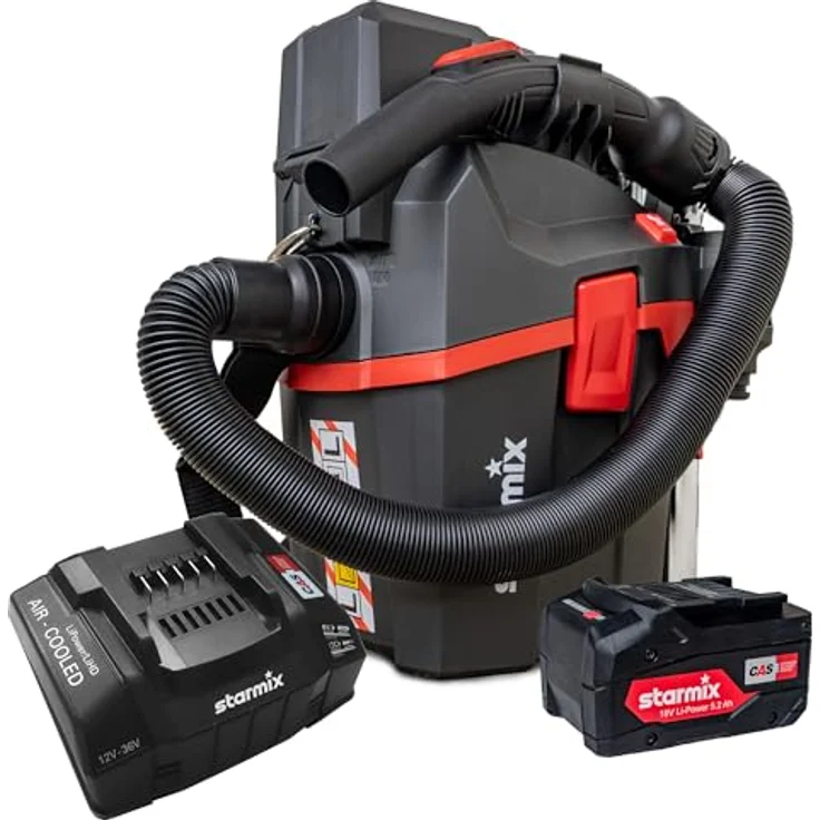 Starmix Akku Nass Trockensauger Set Smart L 18V - Kabelloser Industriesauger Staubklasse L mit Tragegurt - 6L Behälter l 2,8m Saugschlauch l 4,2kg – Bild 1