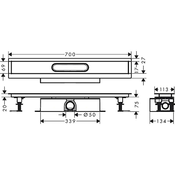 hansgrohe uBox universal Komplettset für Duschrinnen, Installationsset + Grundkörper 700mm, Edelstahl 304, Entwässerungsleistung bis 60 l/min – Bild 3