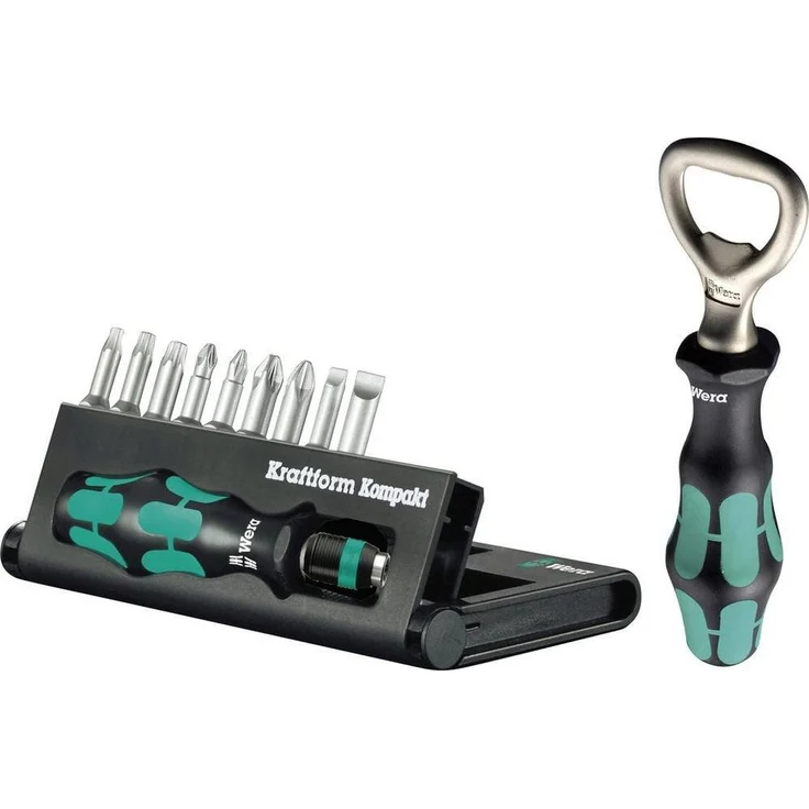 Wera Bit-Set Kraftform KK10, 10tlg. Bit-Set mit Flaschenöffner und mattverchromter Klinge