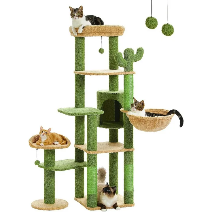 purplerain Kratzbaum Katzenturm mit großer Hängematte und Höhle für große Katze, 150cm, bunt