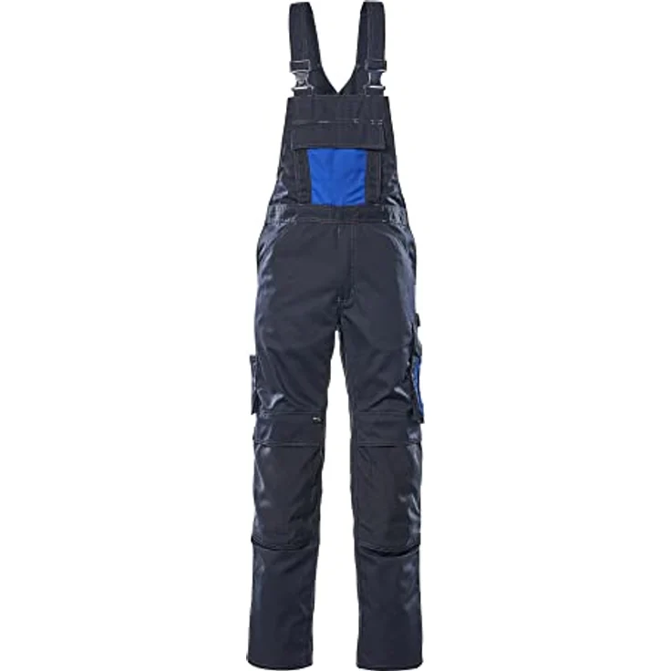 MASCOT Latzhose "Augsburg", ergonomische L76cm/C50, höhenverstellbare Knietaschen, schwarz/blau/kornblau – Bild 1
