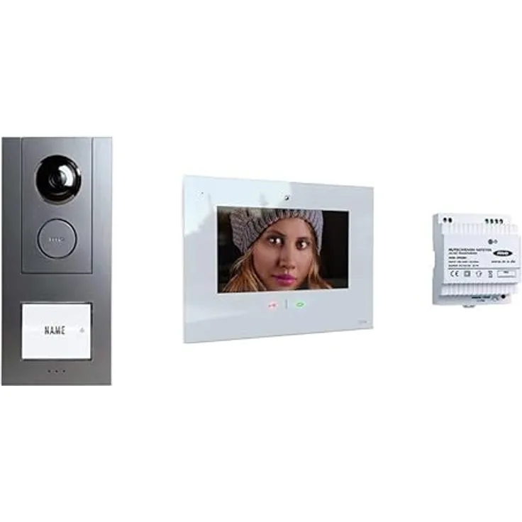 m-e modern-electronics VD ALU 6109 A/W Video-Türsprechanlage, Komplett-Set mit 3 Außen- und 4 Innenstationen, Weiß (glänzend), Anthrazit, ultra-flaches Design, ausgezeichnete Sprachqualität
