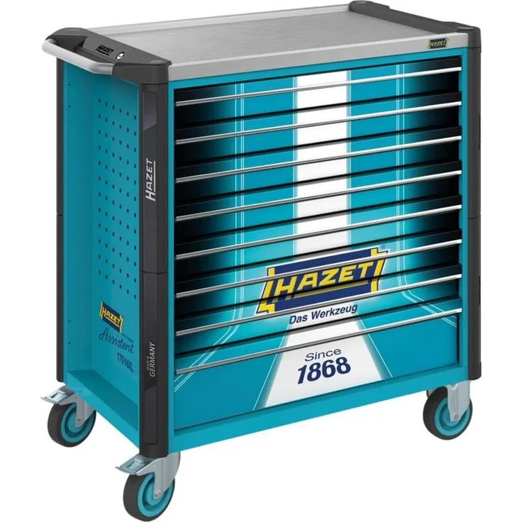 Hazet Werkstattwagen Assistent 179NXL, Schubladenwagen mit 8 Schubladen, L x B x H: 959 mm x 518 mm x 1020 mm, flach 7x 81 x 696 x 398 mm, hoch 1x 16