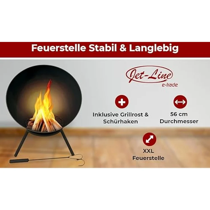 Jet-Line® Feuerschale NAVARO | Outdoor | Feuerstelle Garten | Terrasse | 60 cm | geneigt oder horizontal | Funken- und windgeschützt | Schwarz lackiert | Wetterfest Outdoor – Bild 2