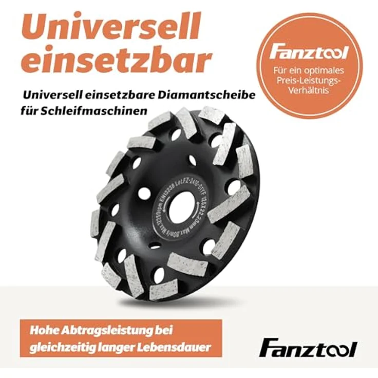 FANZTOOL Premium Diamant-Schleiftopf Abrasiv 125 mm x 22,2 mm Schleifteller Estrich, Asphalt, Putz, abrasive Baustoffe, TURBO-STAUBSAUGUNG-EFFEKT – Bild 5