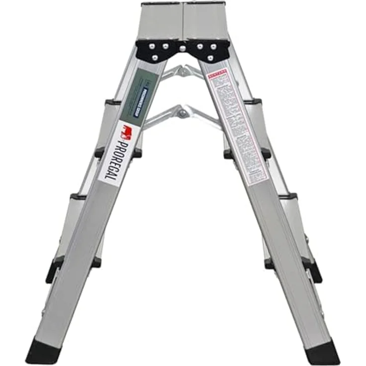 PROREGAL® Stehleiter APOLLO, beidseitig begehbar, Traglast 150kg, Aluminium, Größe 2x3 – Bild 5