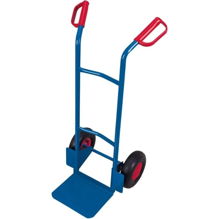 Variofit Stapelkarre 200 kg, Luftbereifung mit Rillenprofil, Schaufel 250x320 mm, enzianblau