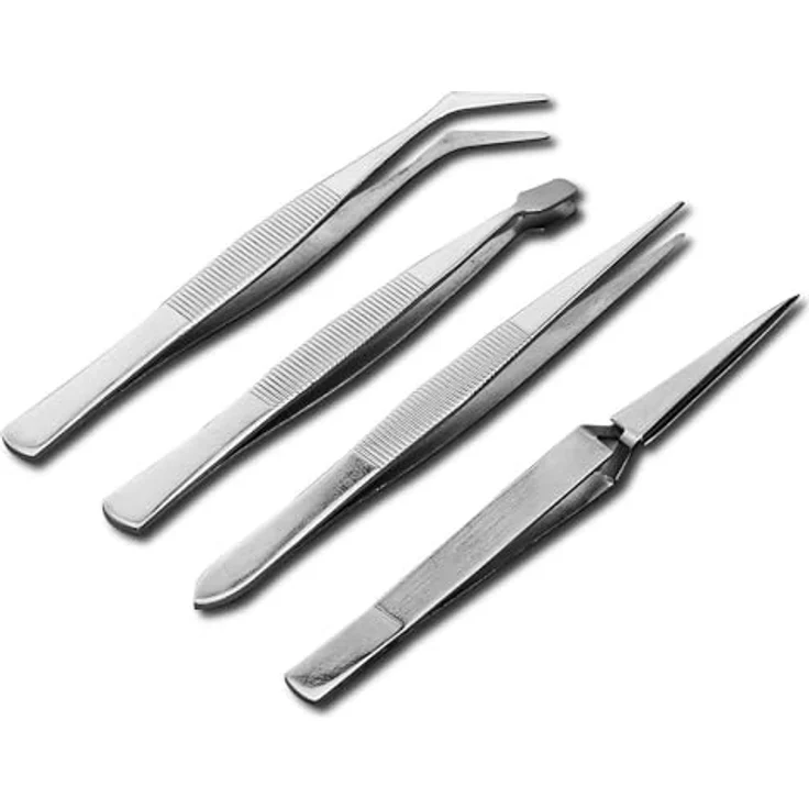 Donau Elektronik PZ54 Pinzetten-Set, 4-teilig, rostfrei, Längen 105-120 mm – Bild 2