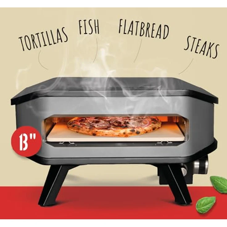 COZZE Gas-Pizzaofen 13" mit Backtemperatur bis 400°C, tragbar, inkl. Pizzastein, Grillfläche 34 x 34 cm – Bild 3