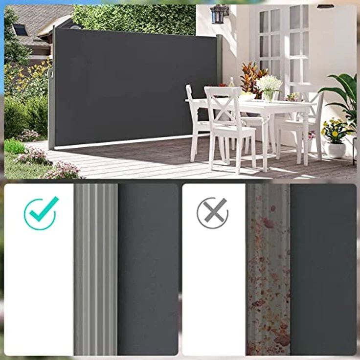 LARMNEE Alu-Seitenmarkise, ausziehbar, 200 x 400 cm, sicht- und sonnenschützend, blickdicht, für Balkon, Terrasse, Garten, Anthrazit EBK204BP02 – Bild 4