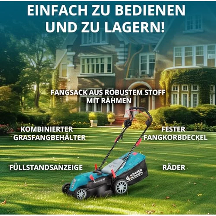 Könner & Söhnen Elektrorasenmäher KS 38LM, 38 cm Schnittbreite, 3250 U/min 1400 W, maximale Leistung ohne Unterbrechungen, schwarz-rot – Bild 7