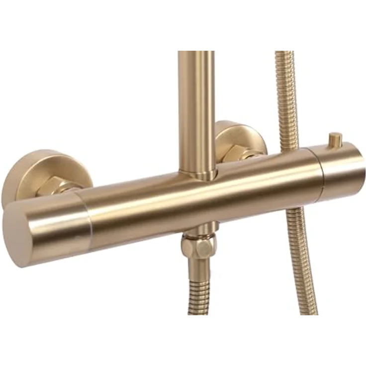 wohnwerk.idee Duschsystem Duschgarnitur mit Thermostat Gold Matt Gebürstet, 2 Strahlart(en) – Bild 3