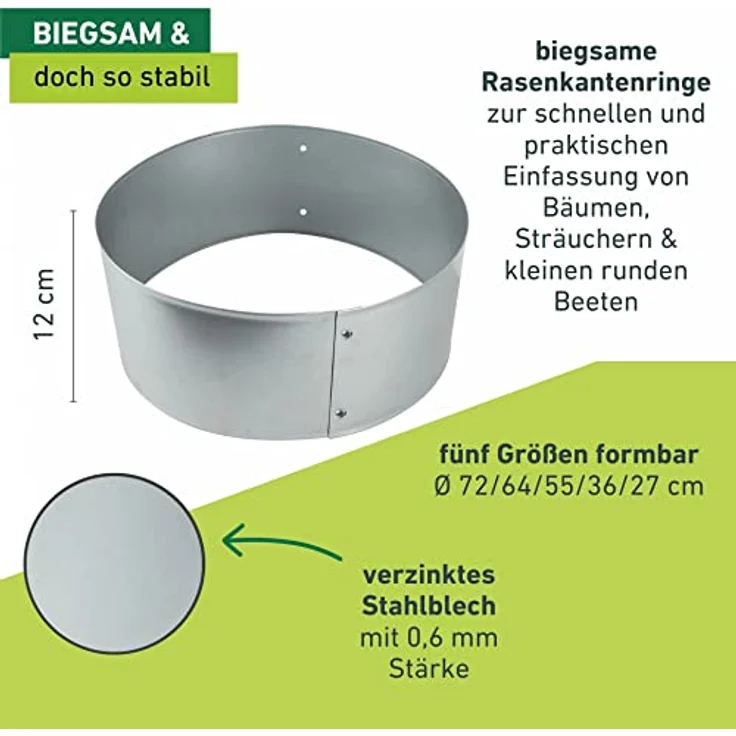 Windhager Rasenkanten Baumring-Set variabel, Raseneinfassung, Beeteinfassung, Beetbegrenzung, Mähkante, Rasen-Abgrenzung, DREI Größen formbar: Ø 35/53/70 cm, 07459 – Bild 3