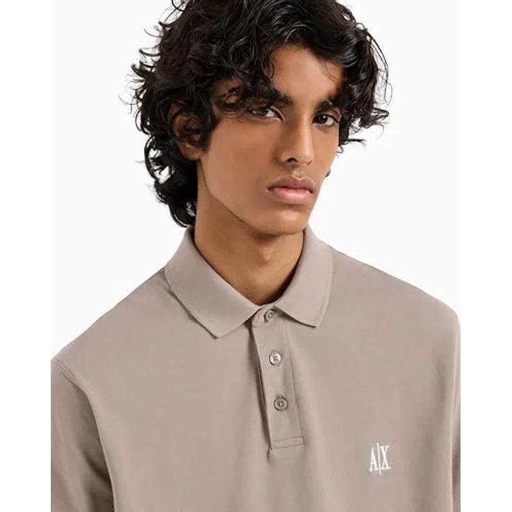 Armani Exchange Polo Shirt, Herren, 100% Baumwolle, Beige, Größe L, Pique-Material, klassischer Flachstrickkragen – Bild 5