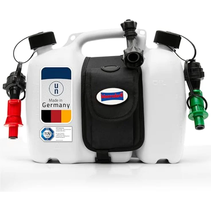 hünersdorff PROFI Doppelkanister - Kombikanister für Kraftstoff und Öl mit Satteltasche und zwei Einfüllsystemen, 6 + 3 Liter, UN-Zulassung, Made in Germany – Bild 9