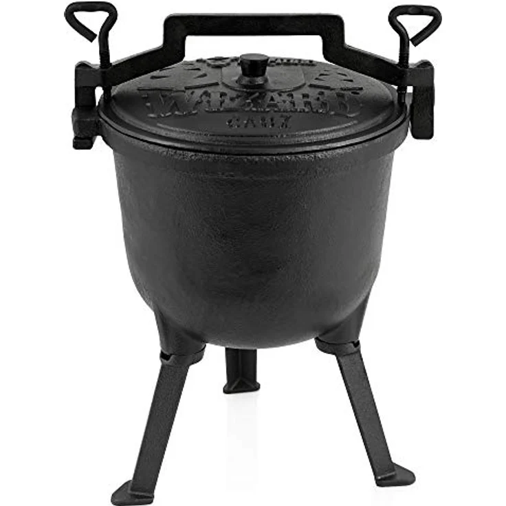 BBQ-Toro Zauberkessel "Wizard" | Kochtopf aus Gusseisen | Gusstopf mit drei Beinen, Deckel, Bügel und Feststellschrauben | Hexenkessel (7 Liter) – Bild 4
