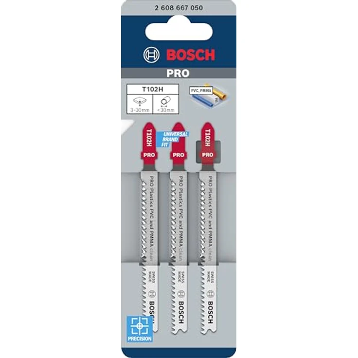 Bosch PRO Plastics PVC Clean T102H, 3 Stück Stichsägeblätter für Kunststoff, 100 mm, präzise Schnitte in PVC und PMMA – Bild 2