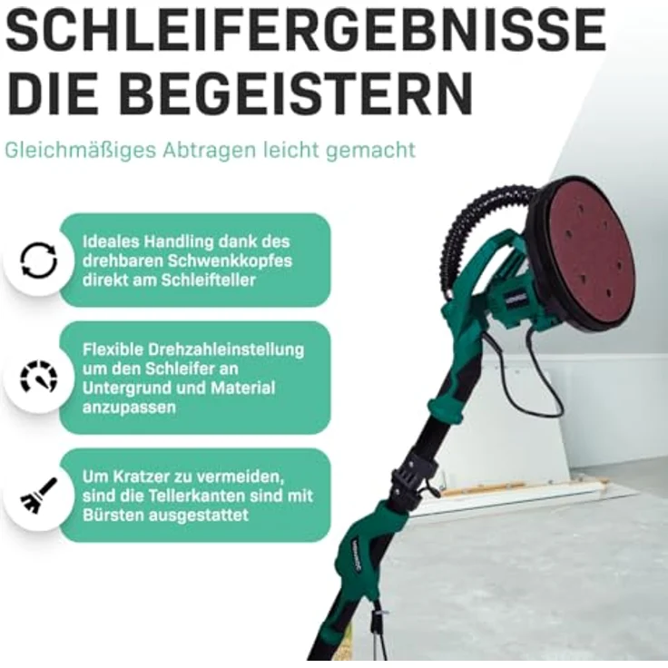 Vonroc - Deckenschleifer Wandschleifer 1050W - Ideal für Decke und Wand 180 mm – Bild 2