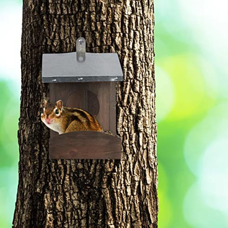 Relaxdays - Eichhörnchen Futterhaus, Kobel aus Holz, wetterfestes Metall Dach, zum Aufhängen, Garten Futterstation, braun - Preisvergleich – Bild 2