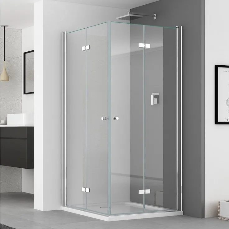 IMPTS Eckdusche Duschkabine Eckeinstieg, BxT: 80x80 cm, Sicherheitsglas, falttür Faltdusche Falttürkabine, Duschabtrennung Dusche eckdusche, INKL Duschwanne & Ablauf
