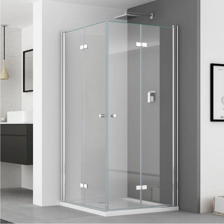 IMPTS Eckdusche Duschkabine Eckeinstieg, BxT: 80x80 cm, Sicherheitsglas, falttür Faltdusche Falttürkabine, Duschabtrennung Dusche eckdusche, INKL Duschwanne & Ablauf