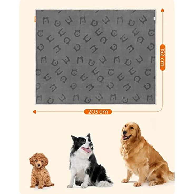 Feandrea wasserdichte Hundedecke, Sherpa Fleece Haustier Decke für große und extra große Hunde, Katzen, 203 x 152 cm, XXL, maschinenwaschbar, beidseitiger Sofabezug-Schutz, grau – Bild 5