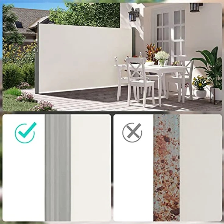 LARMNEE Alu-Seitenmarkise 180 x 400 cm, ausziehbar, blickdicht, wasserdicht, Sonnenschutz für Balkon, Terrasse, Garten, Beige EBE184BP02 – Bild 4