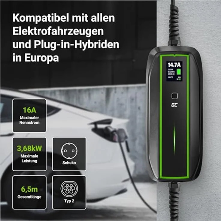 Green Cell GC EV16 PowerCable 3.6kW Schuko - Type 2 mobile charger (mobiles Ladegerät zum Laden von Elektroautos und Plug-In-Hybriden, für EV Tesla, und mehr) – Bild 2