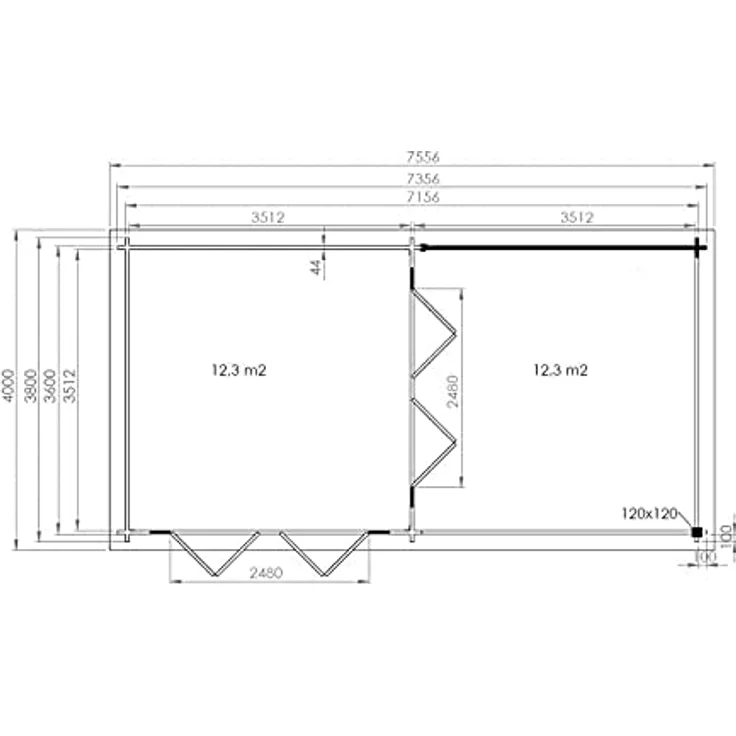 Alpholz Gartenhaus Freiburg-44 aus Massiv Holz, Freizeithaus, Blockhaus 44 mm Wandstärke, Garten Holzhaus Terrasse, Überdachung, Sitzecke Größe: 755 x 399 cm mit 2 Falttüren – Bild 4