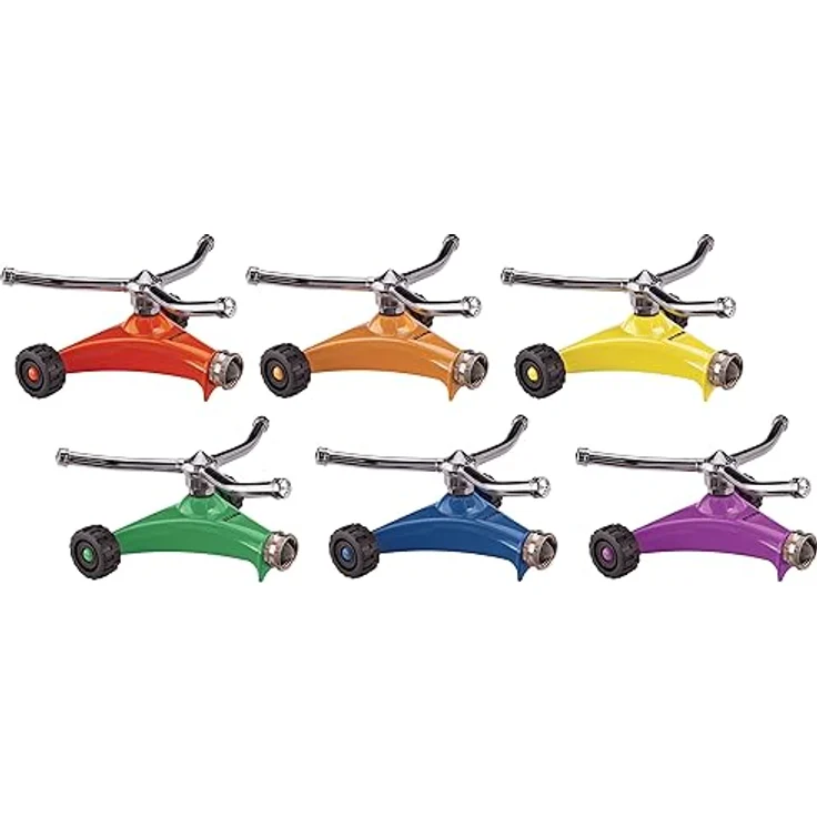 DRAMM 15052 ColorStorm Premium 3-Arm Whirling Sprinkler with Heavy-Duty Metal Wheeled Base, Orange – Bild 3
