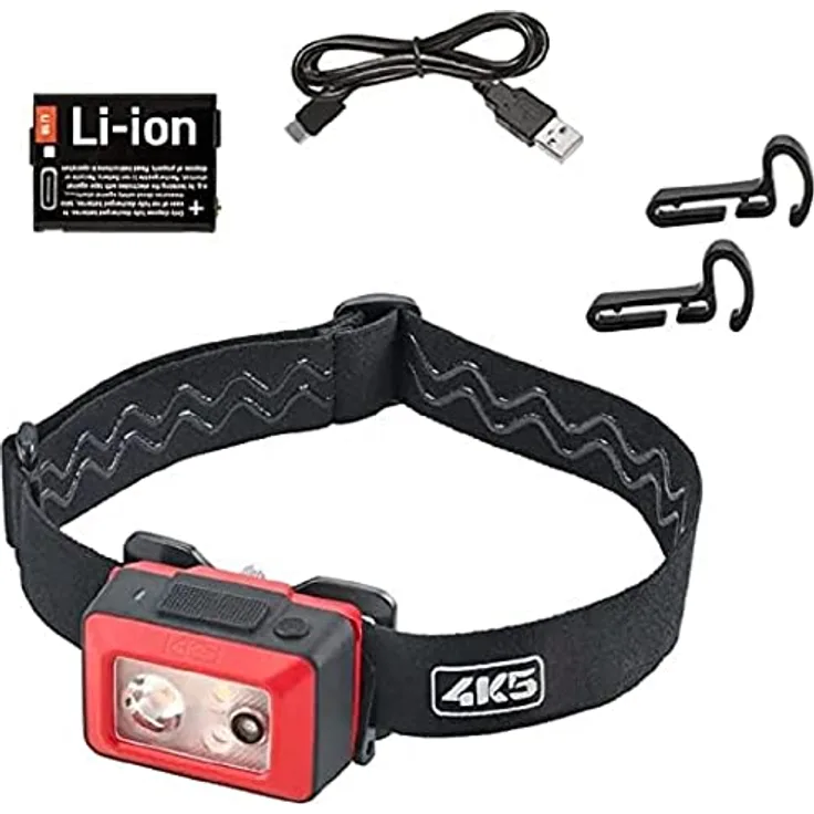 4K5 Tools Kopflampe WP 400 (LED-Lampe, Leuchtkraft bis 400 Lumen, mit Dimmfunktion, verstellbares Stirnband, drei Leuchtstufen, spritzwassergeschützt)