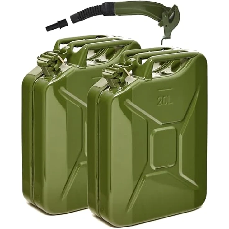 BW® Kraftstoffkanister Metall 2x 20 Liter, Benzinkanister mit Ausgießer, Olivgrün RAL 6003, TÜV-geprüft, UN-Zulassung, Made in Europe – Bild 1