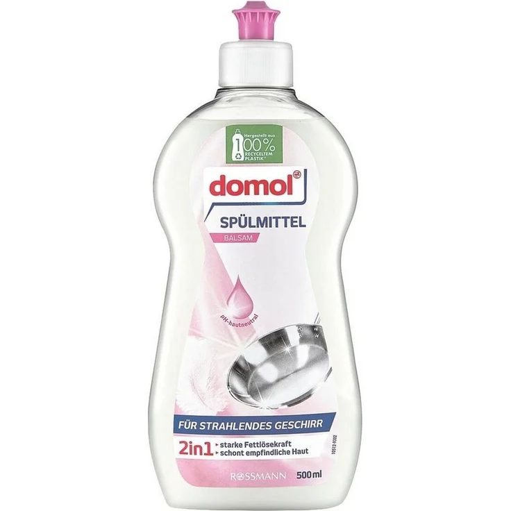 Domol Balsam 2in1 Geschirrspülmittel, 500 ml mit Fettlösekraft, für empfindliche Haut, weiß