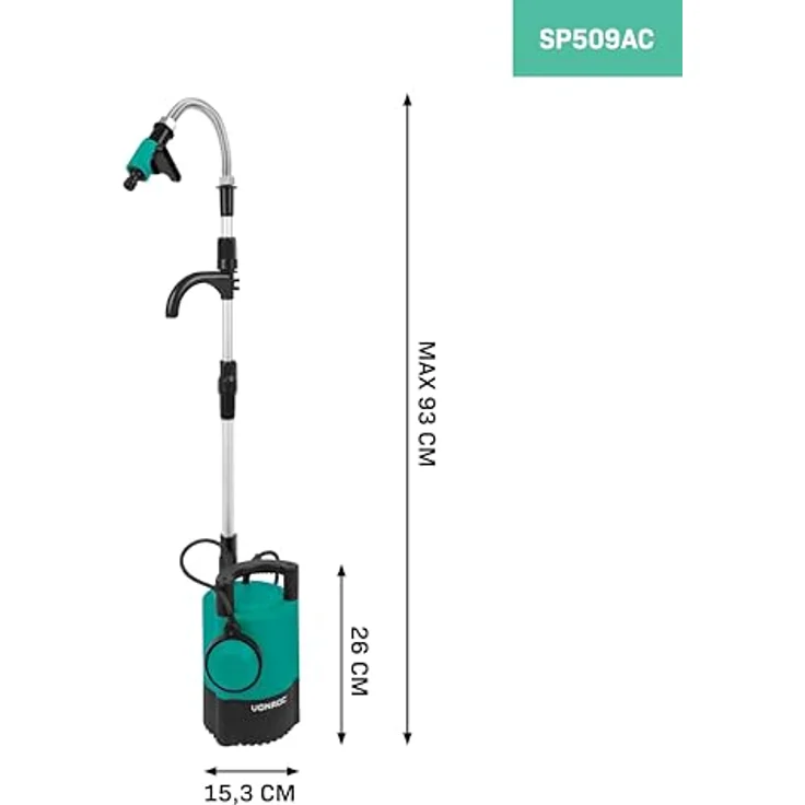 VONROC Regenfasspumpe Elektrisch, Tauchpumpe 23V - 400W, Fördermenge bis zu 5200 l/h, Trockenlaufschutz, ideales Zubehör für Gartenbewässerung – Bild 2