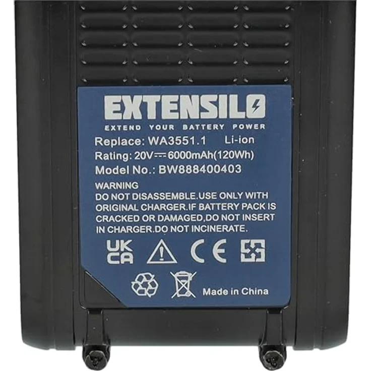 EXTENSILO 2X Akku für Worx WX166.4, 6000 mAh, 20 Volt Li-Ion, leistungsstarker Werkzeugakku – Bild 5