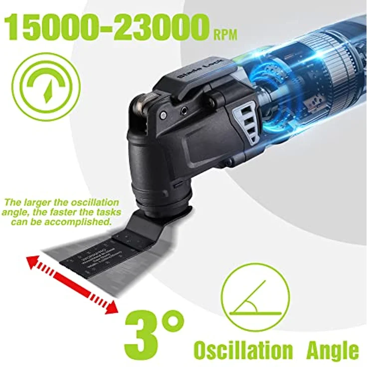 WORKPRO 300W Multifunktionswerkzeug, Oszillierende Säge mit 17 Zubehör und Aufbewahrungstasche, 7 Drehzahl 15000-23000 rpm, in Schwarz – Bild 3