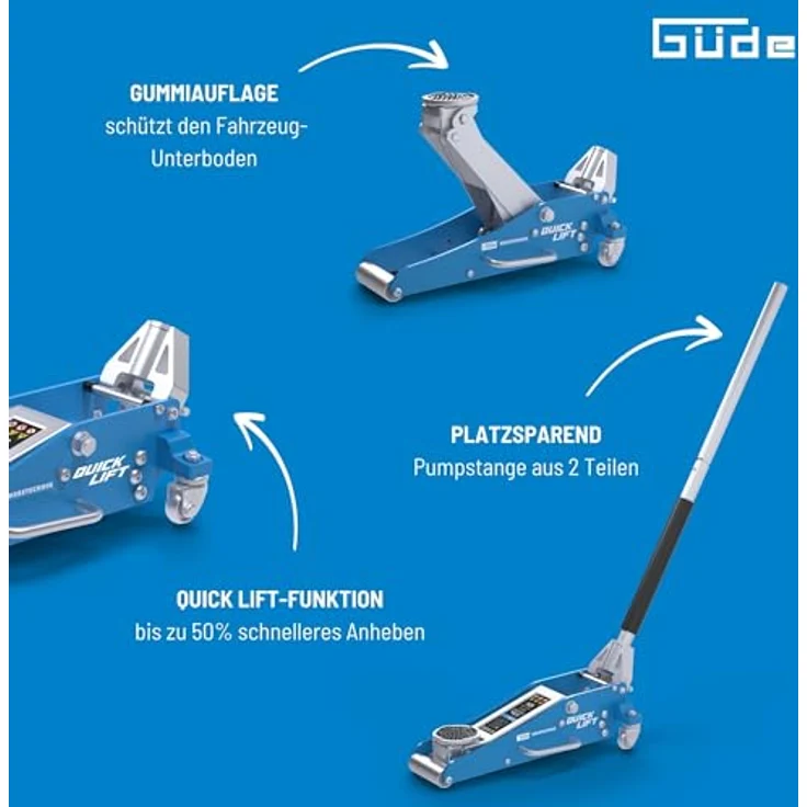 Güde Rangierwagenheber GRH 1,5/360 ALQ, hydraulischer Wagenheber mit 1,5 t Tragkraft und Hubhöhe 90-358 mm, flach und leicht transportierbar – Bild 4