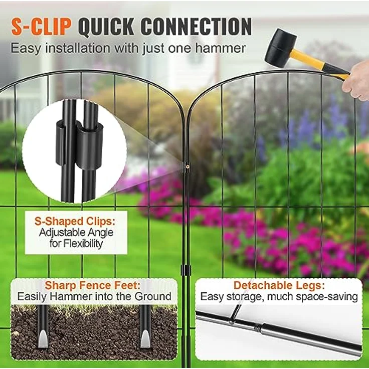 VEVOR 28x Dekorativer Gartenzaun, 61x33cm Oberbogen Metallzaun aus Kohlenstoffstahl, Schwarz, inkl. Befestigungsmaterial, 5,08cm Spike-Abstand – Bild 5