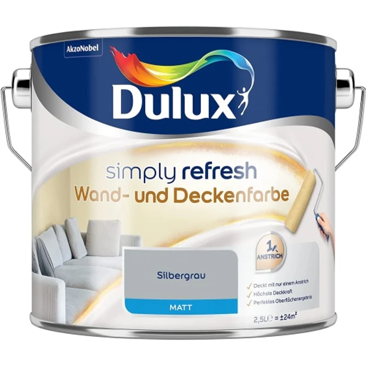 Dulux simply refresh Wand- und Deckenfarbe 2,5 ltr. : Silbergrau – Bild 1