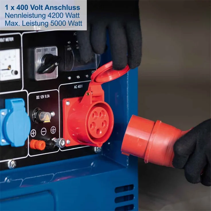 Scheppach Diesel Stromerzeuger | Elektrostart | 7,7PS | 5000W | 2x 230V, 1x 400V Steckdose | 16L Tank | AVR System | Stromgenerator SG5200D inkl. Fahrvorrichtung – Bild 5