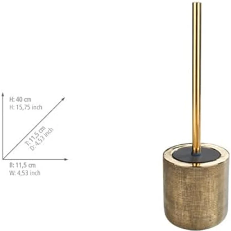 WENKO WC-Garnitur Rivara, hochwertiger Bürstenhalter in elegantem Design aus edler Keramik, handbemalt, inklusive Toilettenbürste mit auswechselbarem Bürstenkopf Ø 8 cm, Ø 11,5 x 40 cm, Gold – Bild 4