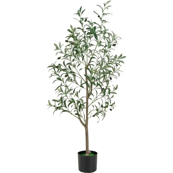 Costway Künstlicher Olivenbaum mit Früchten, 130 cm hoch, grün, belastbarer PE-Stamm, dekorativ für Innenräume