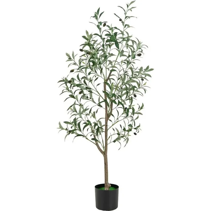 Costway Künstlicher Olivenbaum mit Früchten, 130 cm hoch, grün, belastbarer PE-Stamm, dekorativ für Innenräume