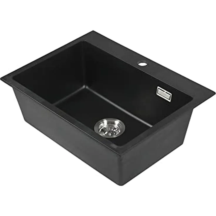 Stabilo Sanitär Einbauspüle "Kingston" Granitspüle 450 mm x 600 mm x 215 mm mit Zubehör schwarz Granitoptik