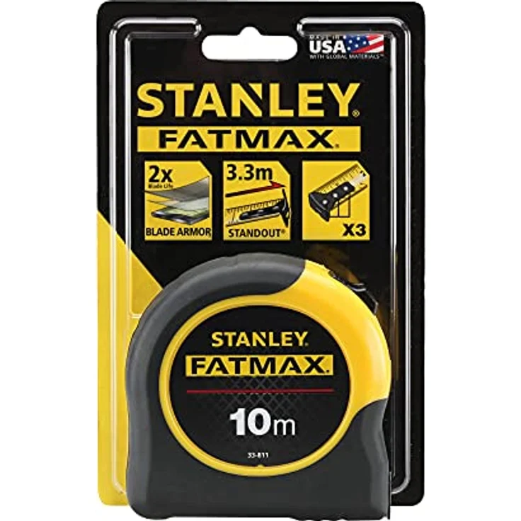 Stanley FatMax Bandmass Blade Armor (10 m Länge, Feststeller, automatischer Rücklauf, Gürtelclip, DynaGrip) 0-33-811 – Bild 2