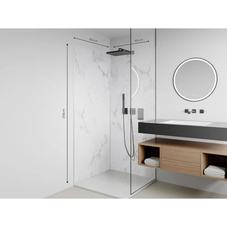 Vente-unique Wandpaneele für Dusche Eneko, 2er-Set in Weiß, Marmor-Optik, 90 x 210 cm – Bild 3