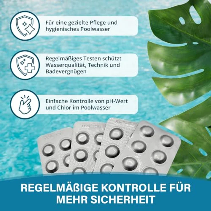 Veddelholzer Pooltester, 100 Nachfülltabletten DPD 1 Rapid und Phenol Red, für pH, freies Chlor und Brom, je 50 Stück, für Pool und Whirlpool – Bild 6