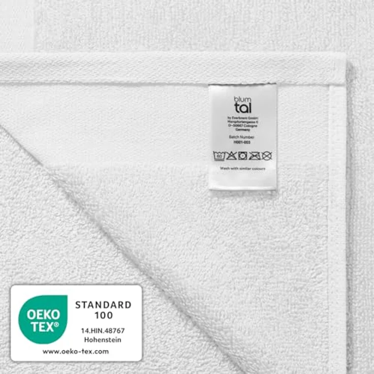 Blumtal Saunatuch 80x200 cm, Weiß, Oeko-Tex® Standard 100, 100% Baumwolle, hohe Saugfähigkeit, mit Aufhängeschlaufe – Bild 7
